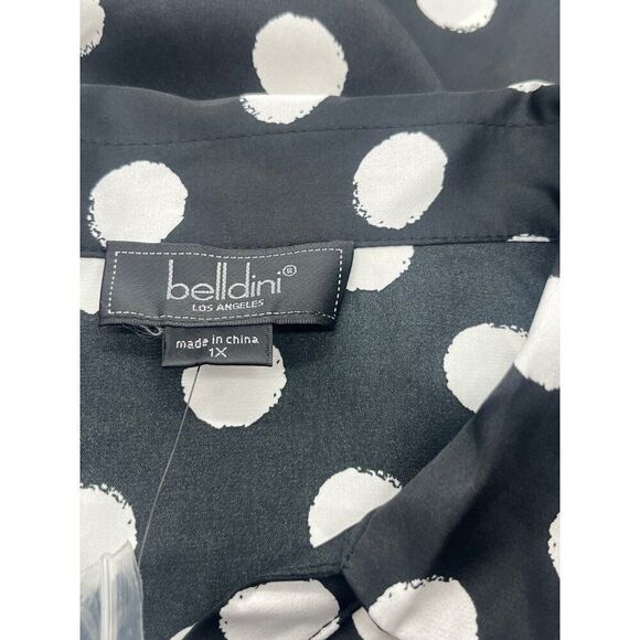 Belldini Los Angeles Women’s Button Down Printed Satin Shirt, Black/White, 1X - Picture 7 of 16